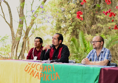 Pavel Uli&aacute;nov Guzm&aacute;n (c), portavoz del Consejo Supremo Ind&iacute;gena de Michoac&aacute;n (CSIM), M&eacute;xico.