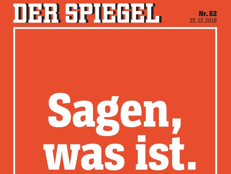 Portada de 'Der Spiegel' donde se explica el fraude. En portada aparece la frase "di lo que es", del fundador del semanario.