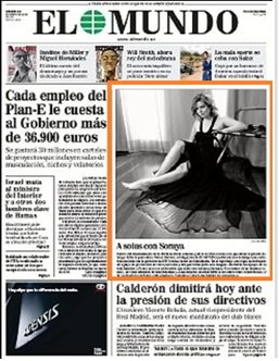 Sexualización de Soraya Sainz de Santamaría, entonces portavoz del PP,  en la portada de El Mundo del 16 de enero del 2009